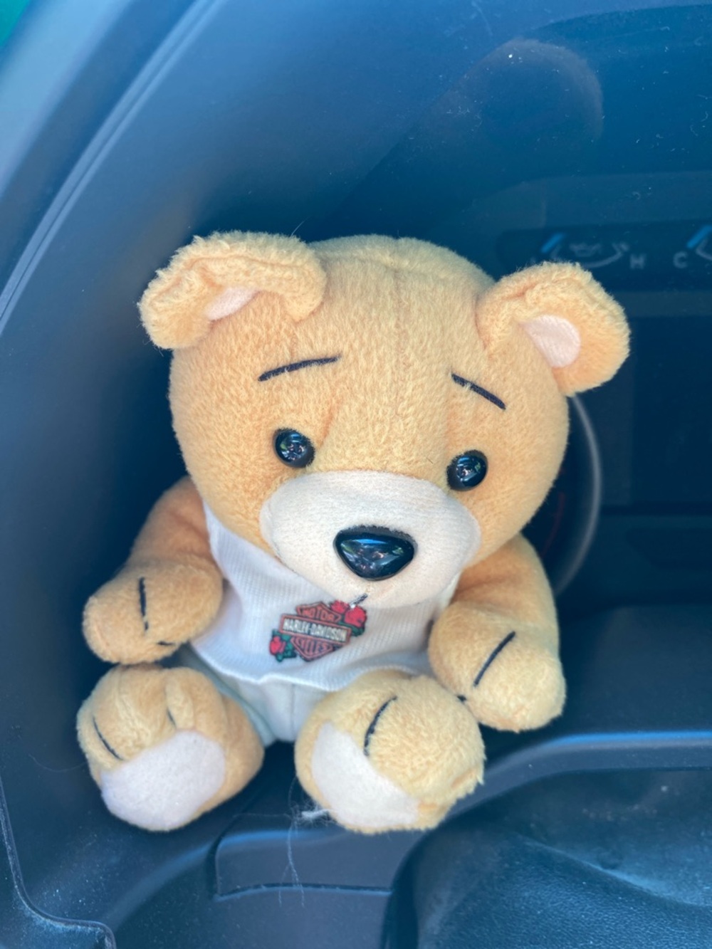 Harley Davidson Teddy Bear- Light Tan Bear in White Shirt about 4” tall - Picture 2 of 2
